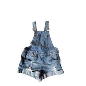 Dollhouse Denim Distressed Overalls Shorts Blue Size 5 Cuffed Ripped